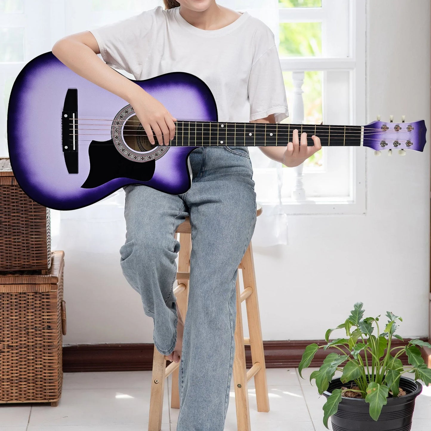Karrera 38in Pro Cutaway Acoustic Guitar with guitar bag - Purple Burst - Mekamart Australia