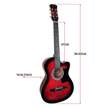 Karrera 38in Pro Cutaway Acoustic Guitar with guitar bag - Red Burst - Mekamart Australia