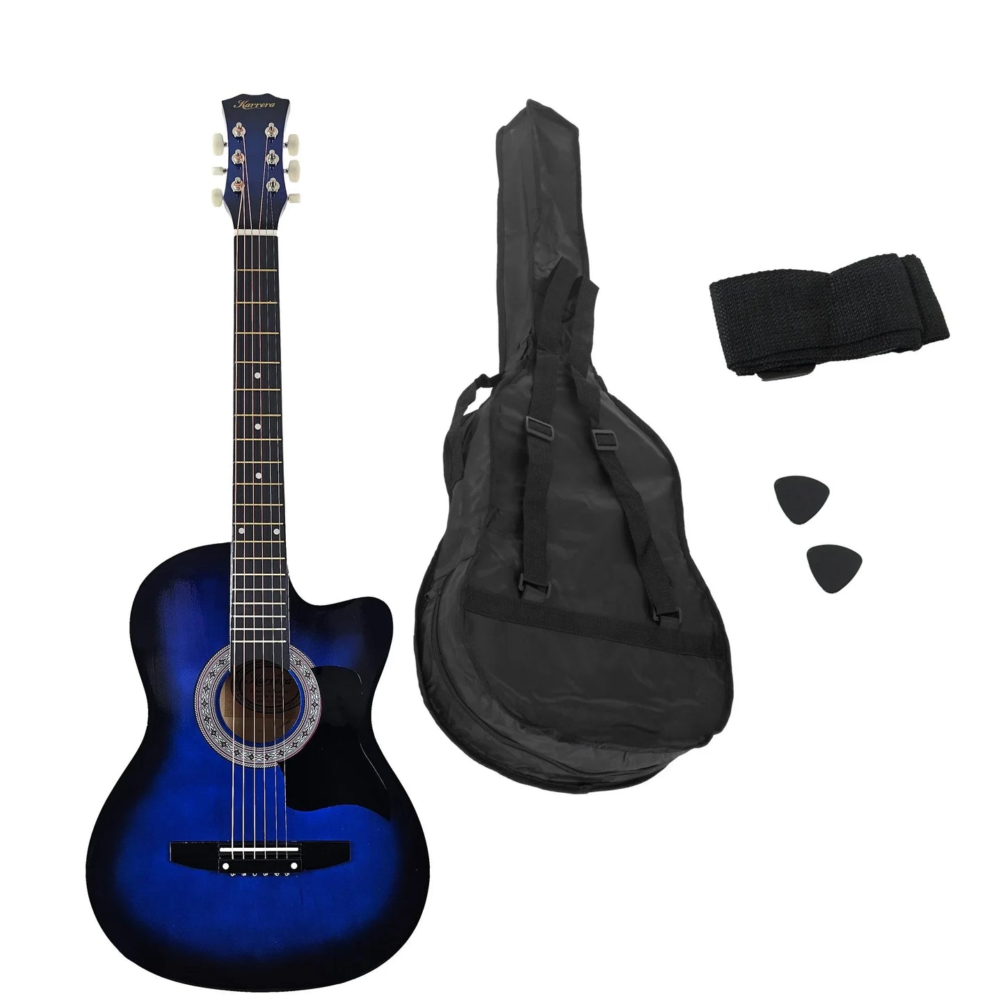 Karrera 38in Cutaway Acoustic Guitar with guitar bag - Blue Burst - Mekamart Australia