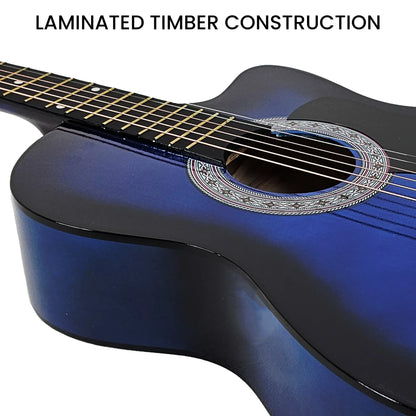Karrera 38in Cutaway Acoustic Guitar with guitar bag - Blue Burst - Mekamart Australia