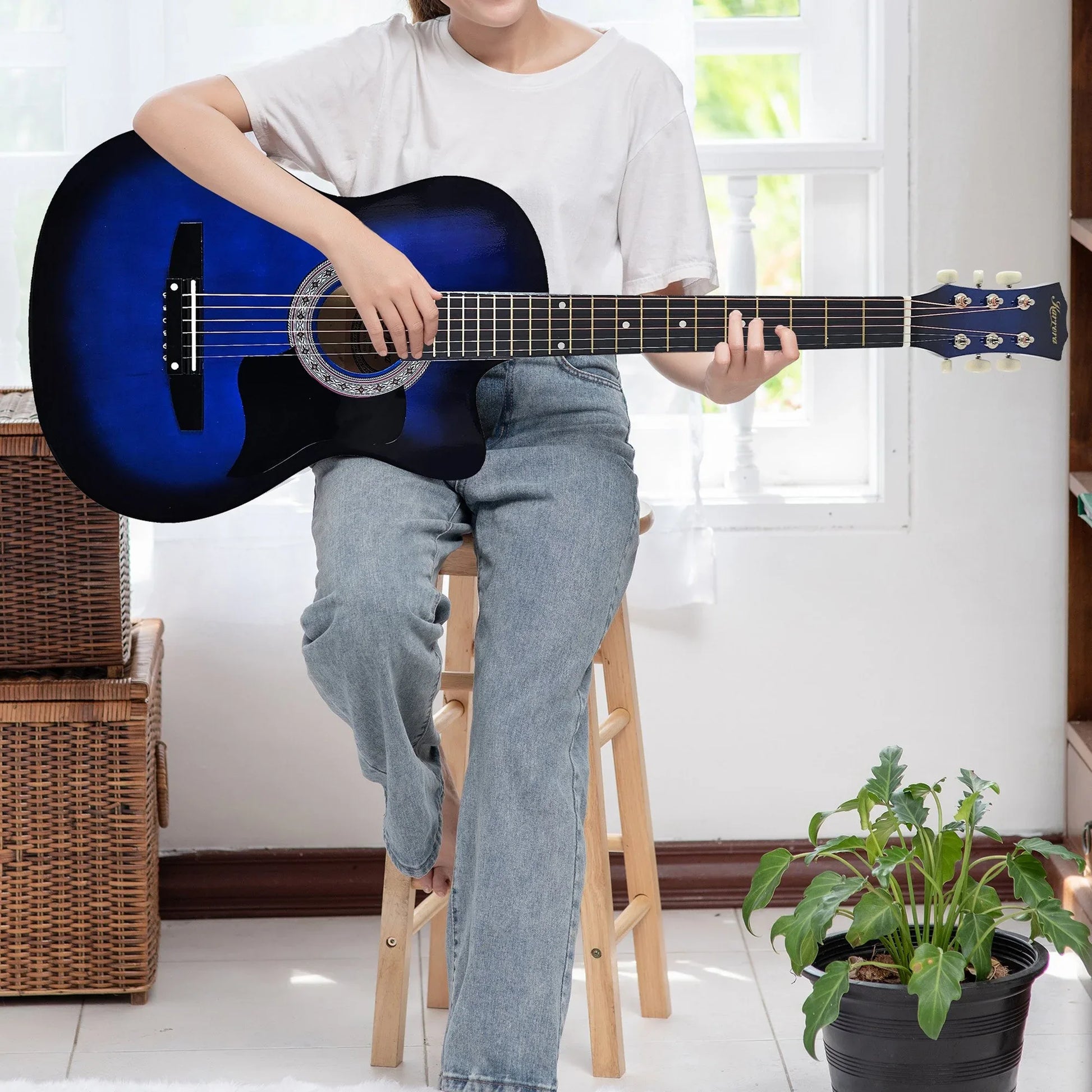 Karrera 38in Cutaway Acoustic Guitar with guitar bag - Blue Burst - Mekamart Australia