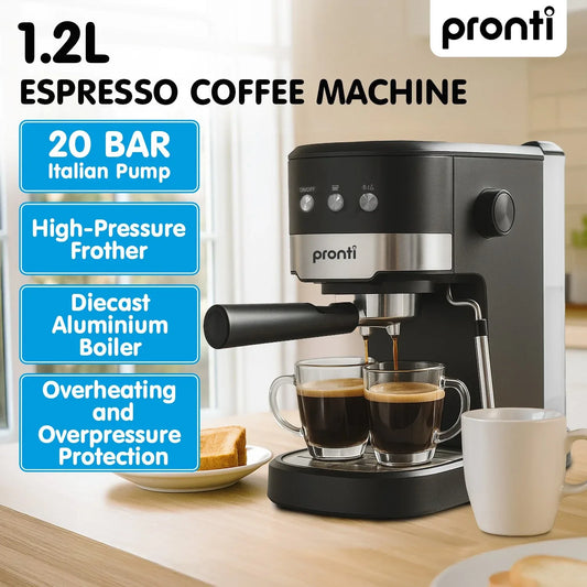 Pronti CM-850D Coffee Machine 20 Bar Espresso Maker with Milk Frother and 1.25L Tank - Mekamart Australia