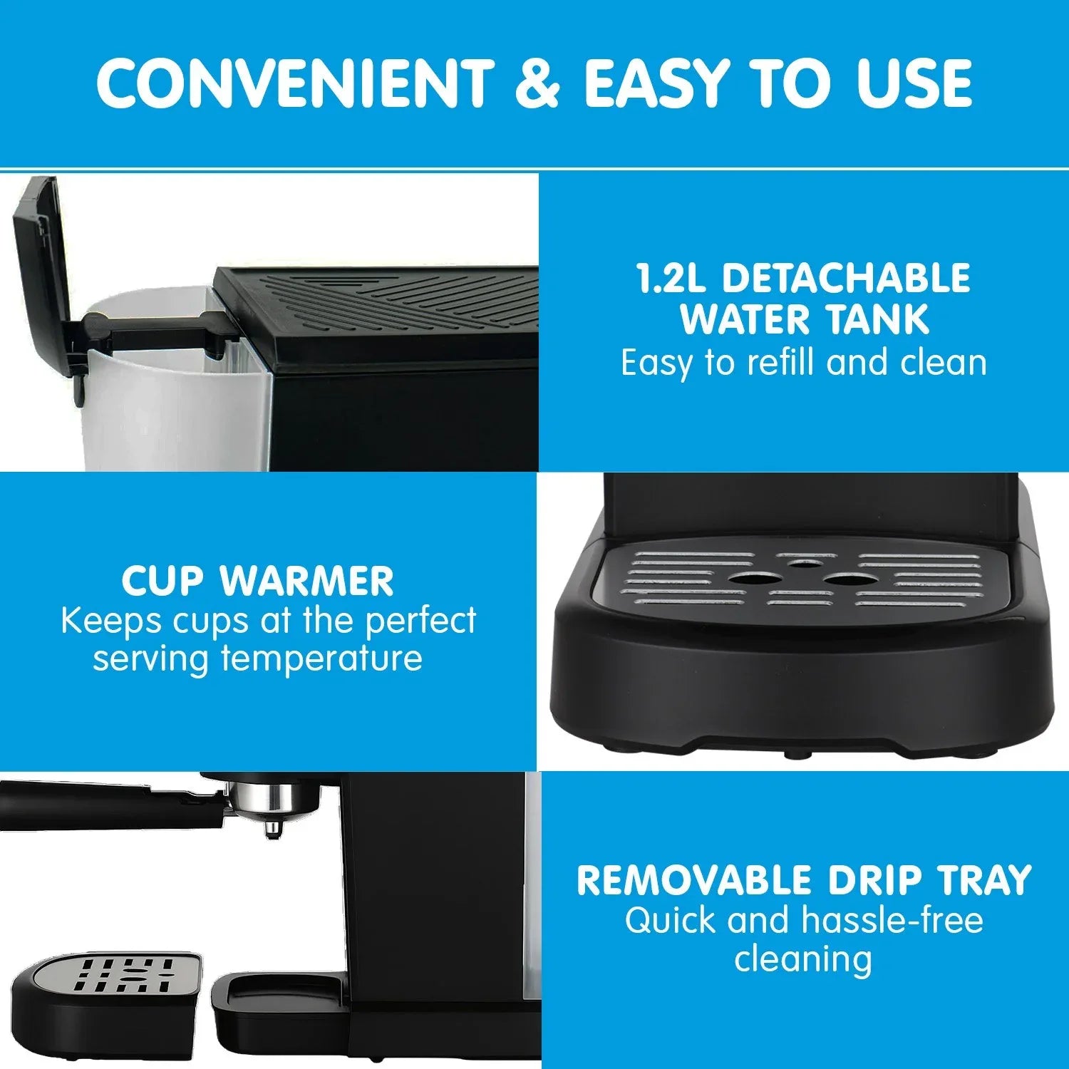 Pronti CM-850D Coffee Machine 20 Bar Espresso Maker with Milk Frother and 1.25L Tank - Mekamart Australia