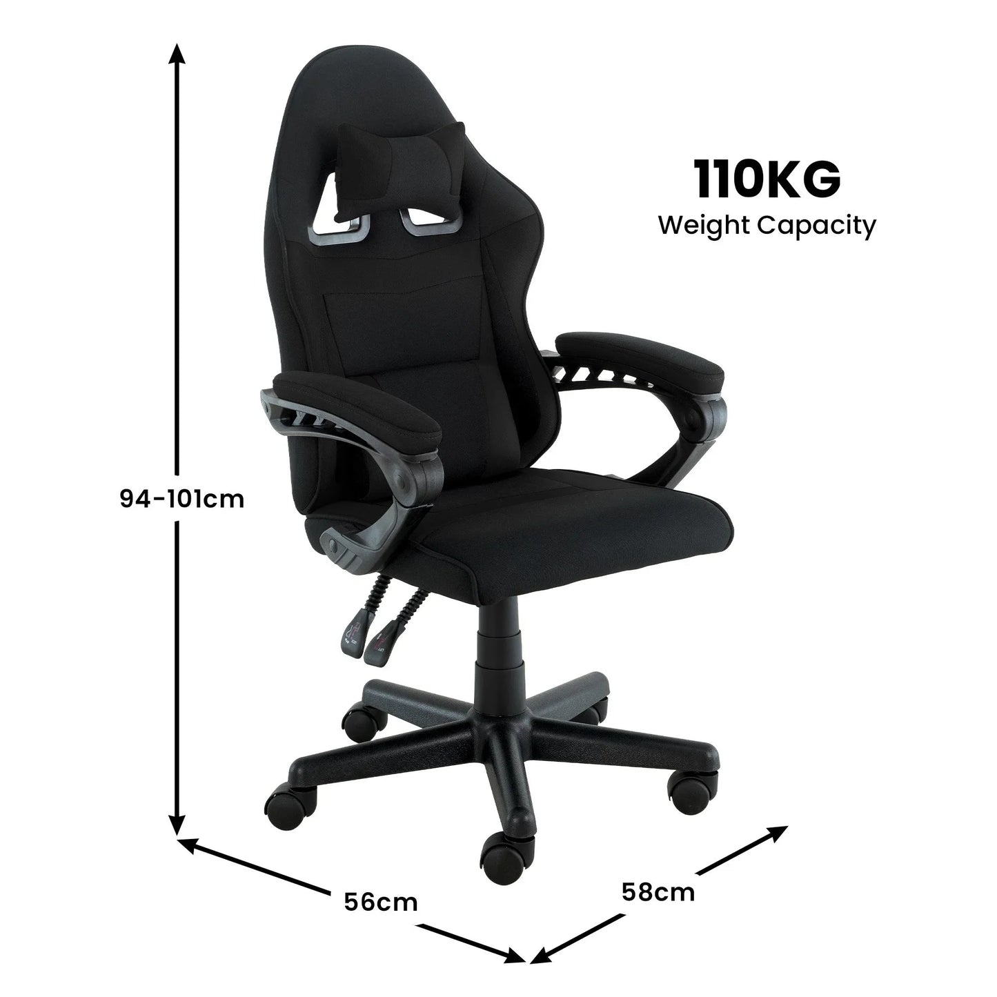 Sarantino Antre Kids Study Gaming Chair Black Adjustable Computer Desk Seat Racing Inspired-look With Adjustable Height, Ergonomic Back Support, Padded Armrests - Mekamart Australia