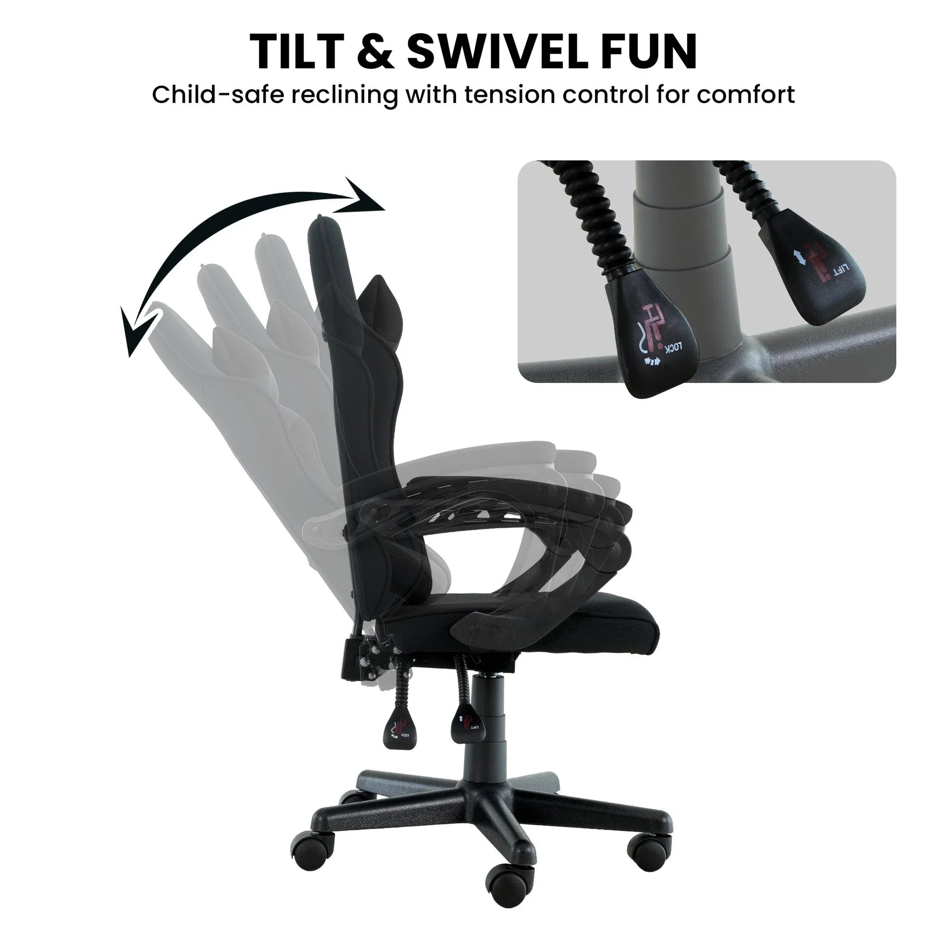 Sarantino Antre Kids Study Gaming Chair Black Adjustable Computer Desk Seat Racing Inspired-look With Adjustable Height, Ergonomic Back Support, Padded Armrests - Mekamart Australia
