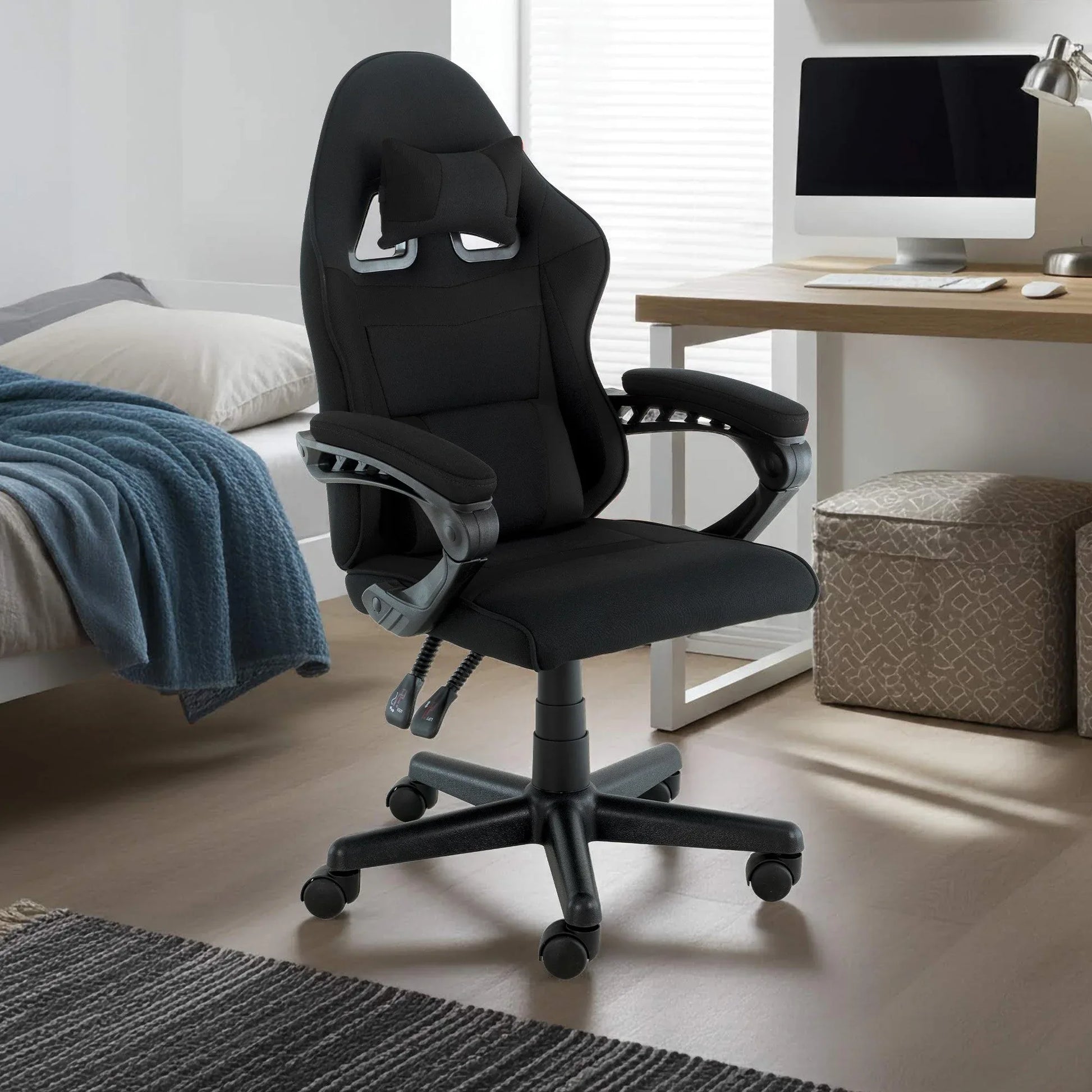 Sarantino Antre Kids Study Gaming Chair Black Adjustable Computer Desk Seat Racing Inspired-look With Adjustable Height, Ergonomic Back Support, Padded Armrests - Mekamart Australia