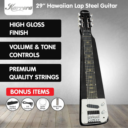Karrera 29in 6-String Lap Steel Hawaiian Guitar - Black - Mekamart Australia