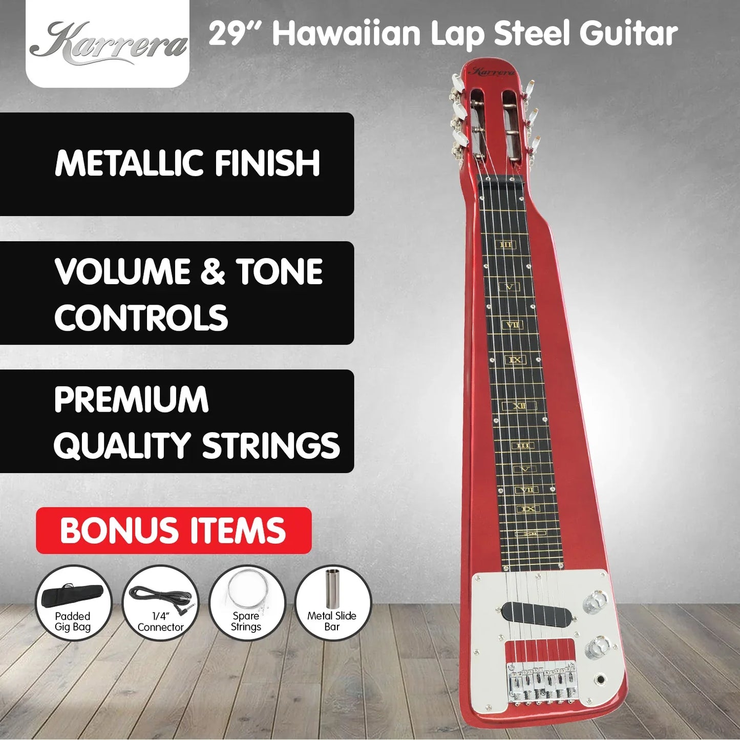 Karrera 6-String Steel Lap Guitar - Metallic Red - Mekamart Australia