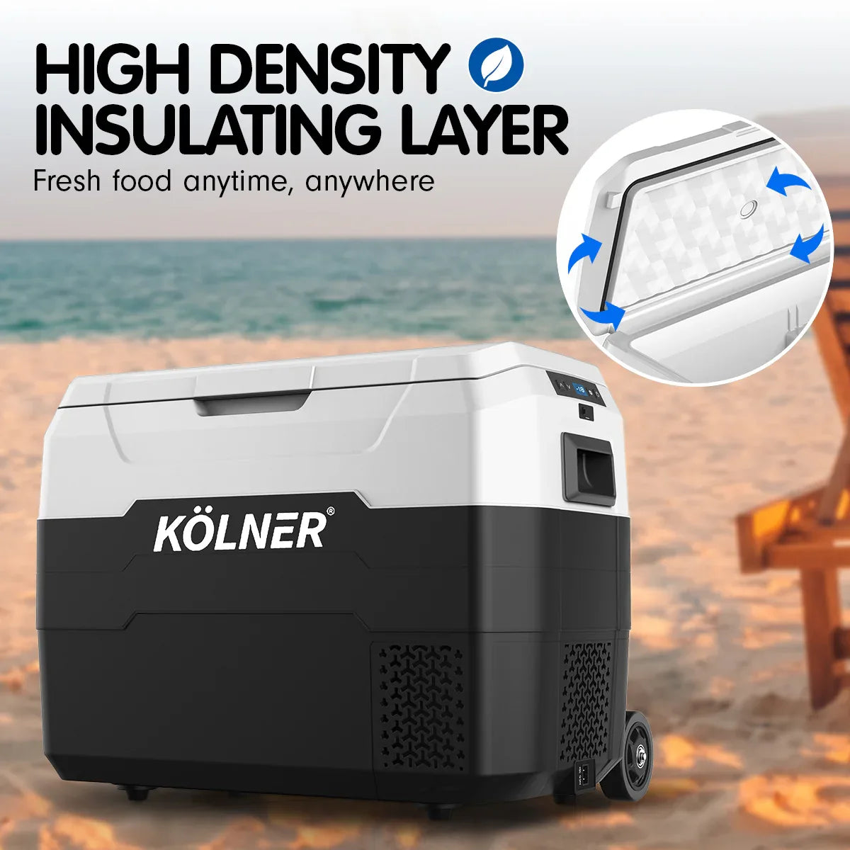 Kolner 40l Fridge Freezer Cooler 12/24/240v Camping Portable Esky Refrigerator With Trolley - Black - Mekamart Australia