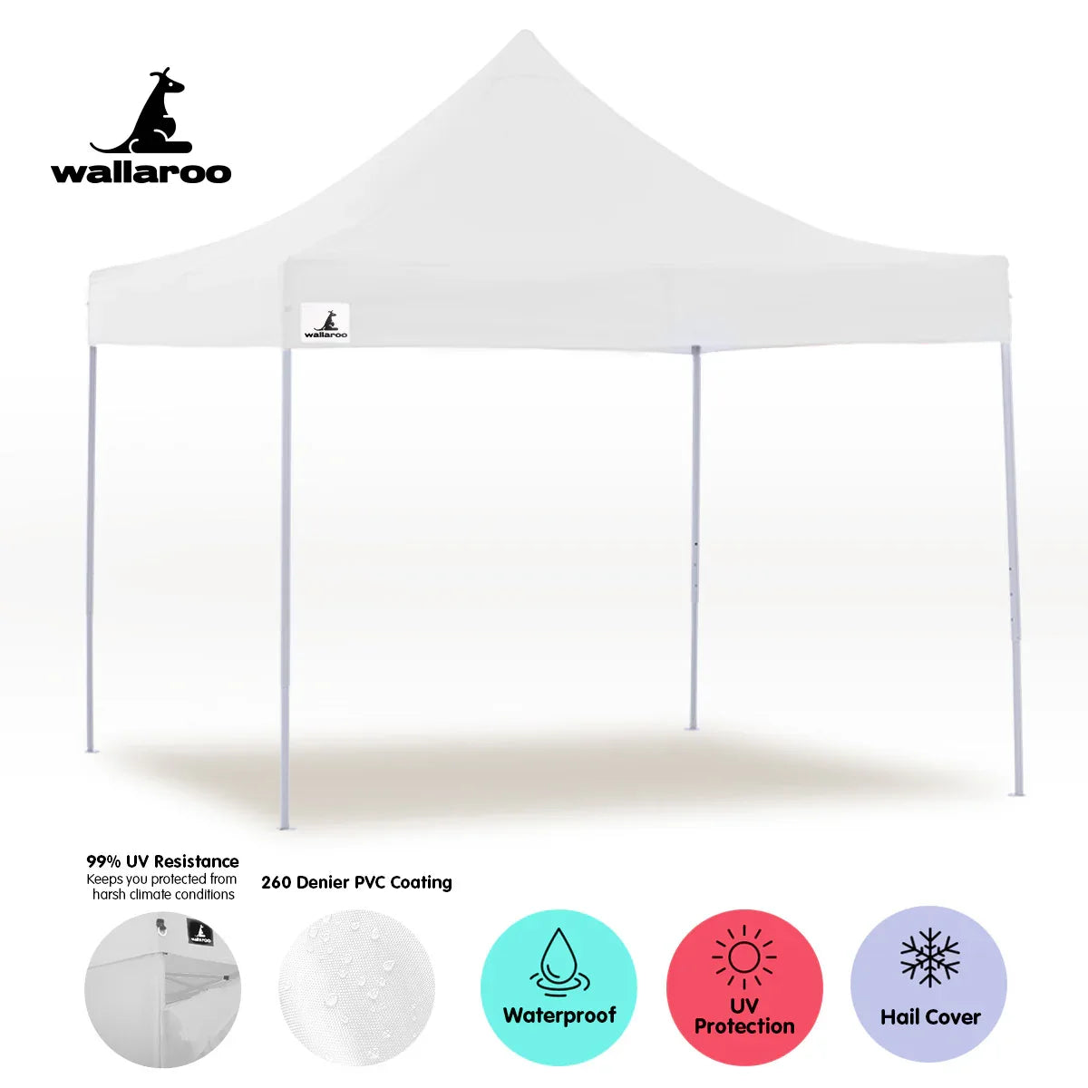 Wallaroo Gazebo Tent Marquee 3x3 PopUp Outdoor Wallaroo White - Mekamart Australia