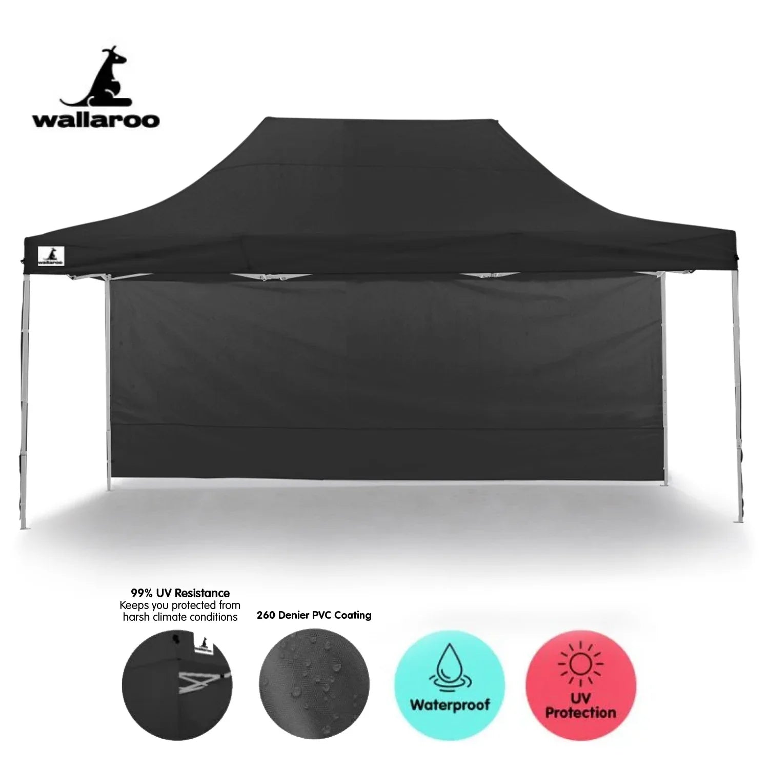Wallaroo Gazebo Tent Marquee 3x4.5m PopUp Outdoor Black - Mekamart Australia