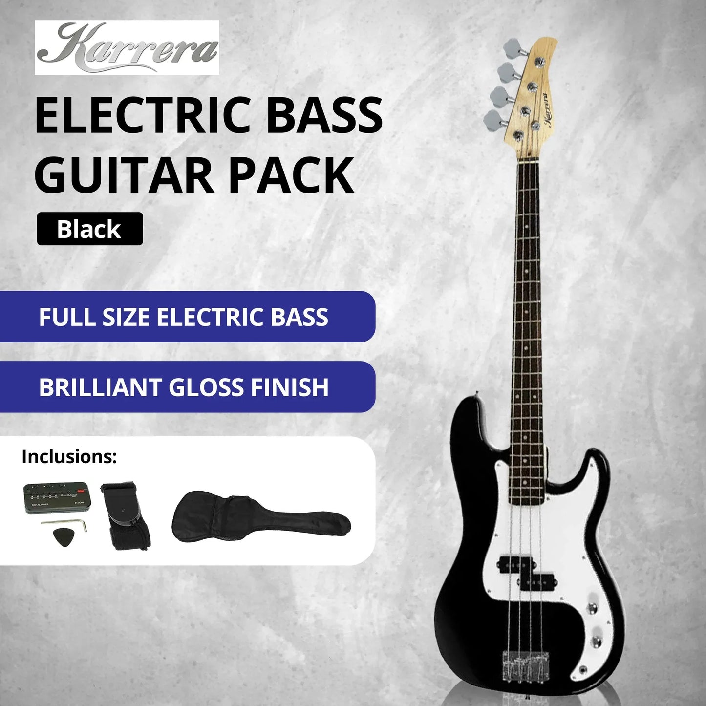 Karrera 39in Electric Guitar Bass Tuner Music 4-String Instrument Full Size Black - Mekamart Australia