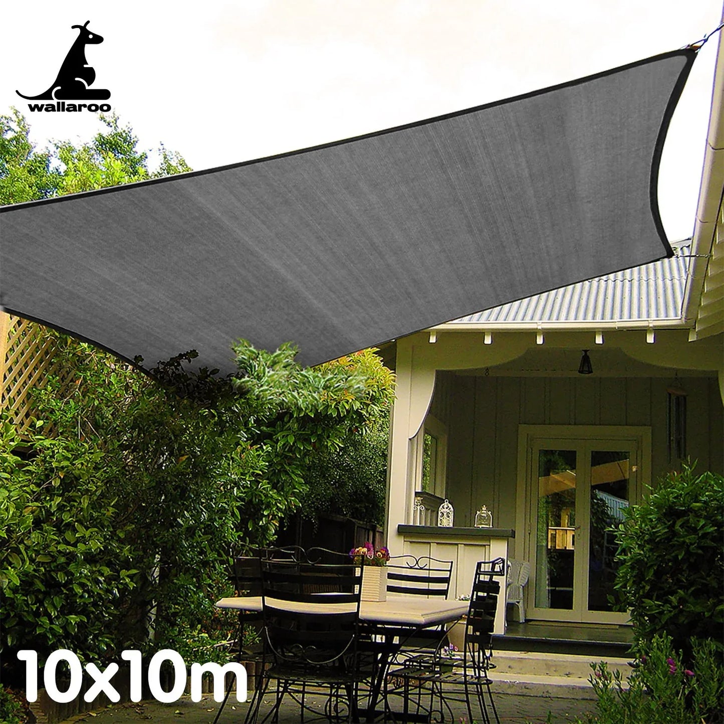 Wallaroo Outdoor Sun Shade Sail Canopy Grey Square 10 x 10M - Mekamart Australia