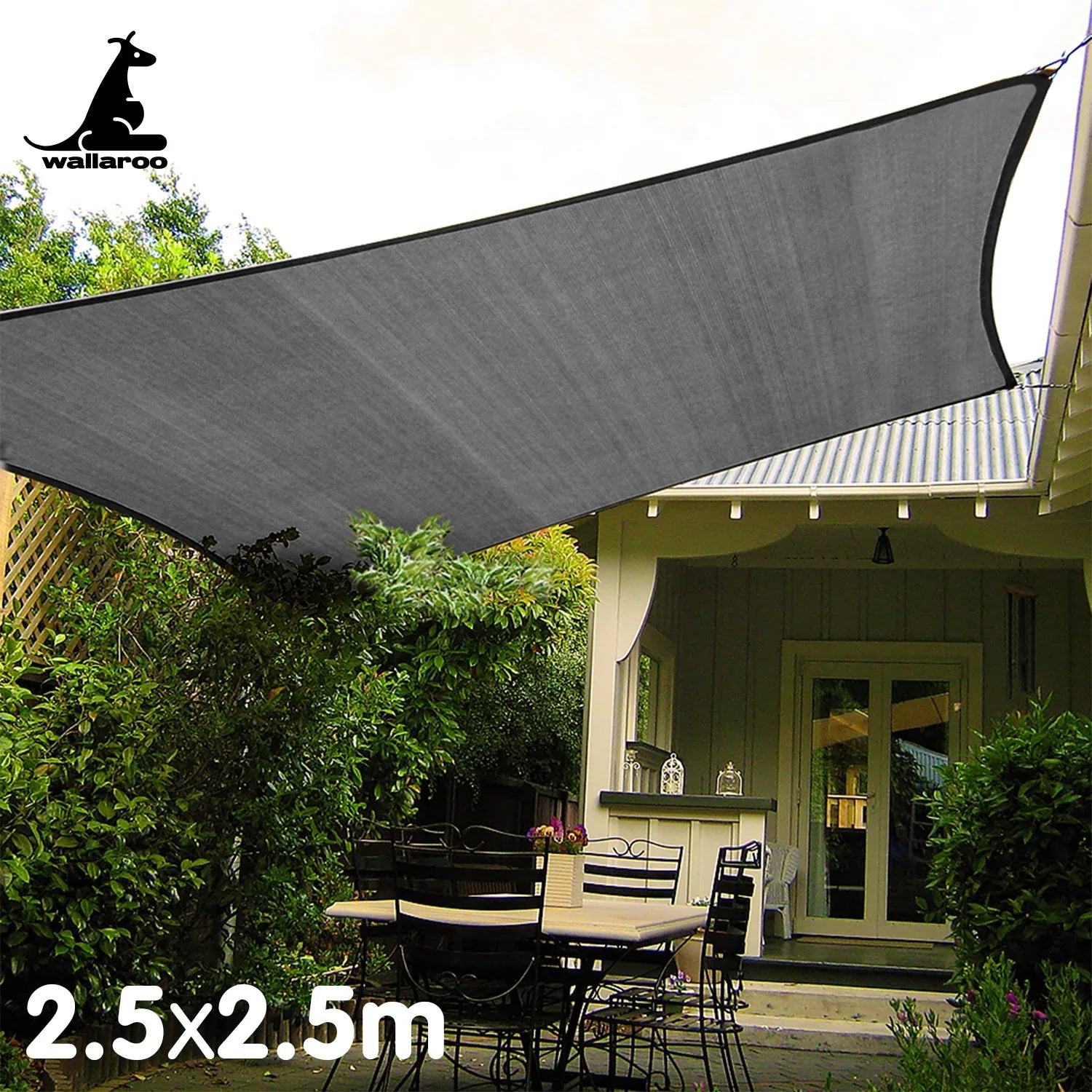Wallaroo Outdoor Sun Shade Sail Canopy Grey Square 2.5 x 2.5M - Mekamart Australia