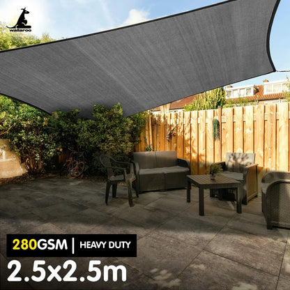 Wallaroo 280gsm Outdoor Sun Shade Sail Canopy Grey Square 2.5m X 2.5m - Mekamart Australia