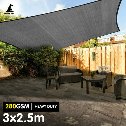 Wallaroo 280gsm Outdoor Sun Shade Sail Canopy Grey - 3m X 2.5m - Mekamart Australia