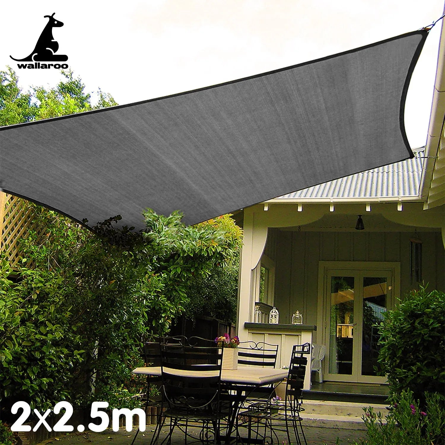 Wallaroo Outdoor Sun Shade Sail Canopy Grey Rectangle 2 x 2.5M - Mekamart Australia