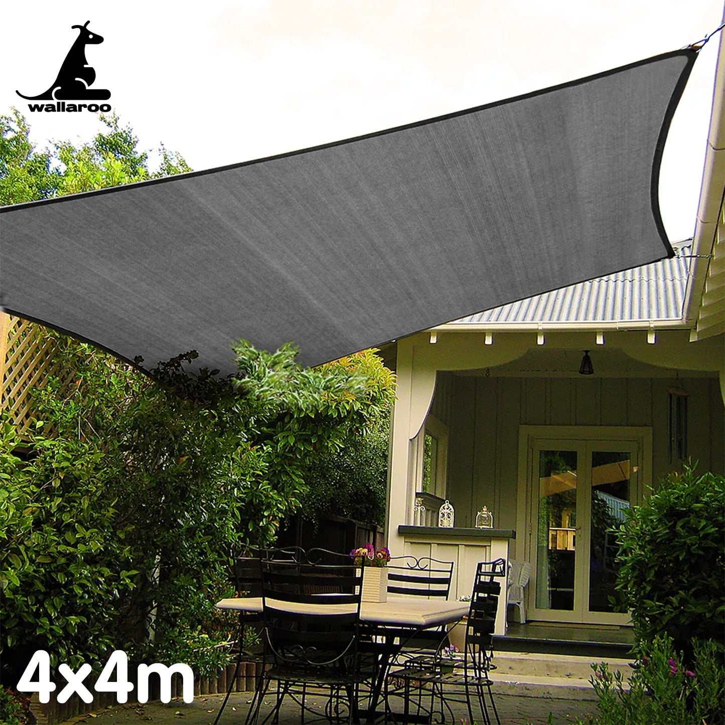 Wallaroo Outdoor Sun Shade Sail Canopy Grey Square 4 x 4M - Mekamart Australia