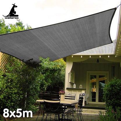 Wallaroo Outdoor Sun Shade Sail Canopy Grey Rectangle 8 x 5M - Mekamart Australia