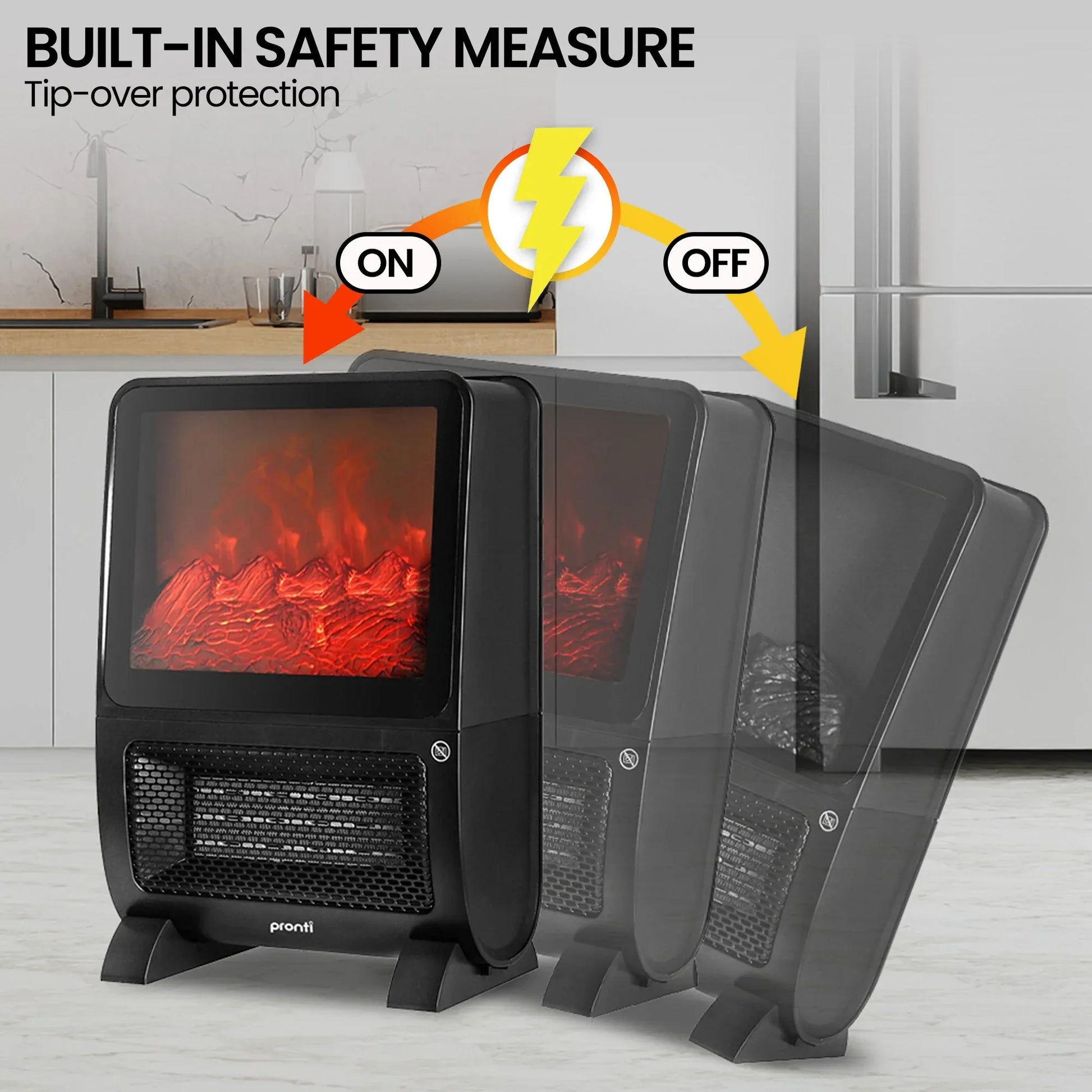 Pronti 2000W 3D Fire PTC Electric Portable Room Heater - Mekamart Australia