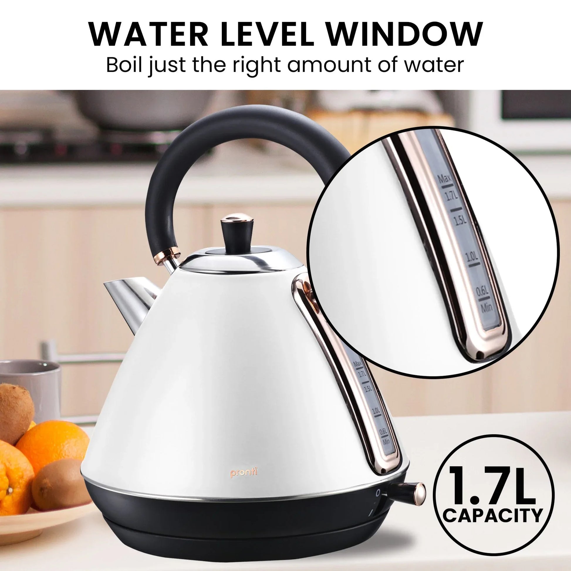Pronti Breakfast Set with Rose Gold Kettle & Toaster with 1.2L Espresso Machine - White - Mekamart Australia