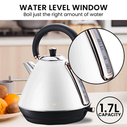 Pronti Breakfast Set with Rose Gold Kettle & Toaster with 1.2L Espresso Machine - White - Mekamart Australia