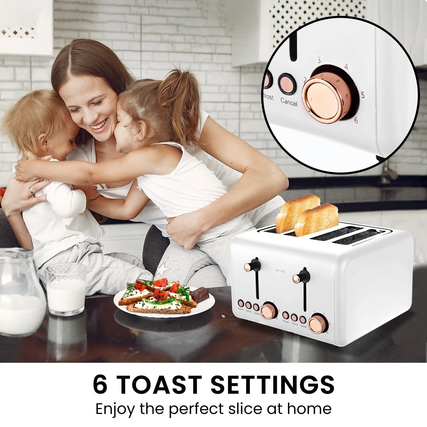 Pronti Breakfast Set with Rose Gold Kettle & Toaster with 1.2L Espresso Machine - White - Mekamart Australia