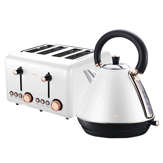 Pronti Rose Trim Collection Toaster & Kettle Bundle - White - Mekamart Australia