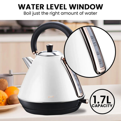 Pronti Rose Trim Collection Toaster & Kettle Bundle - White - Mekamart Australia
