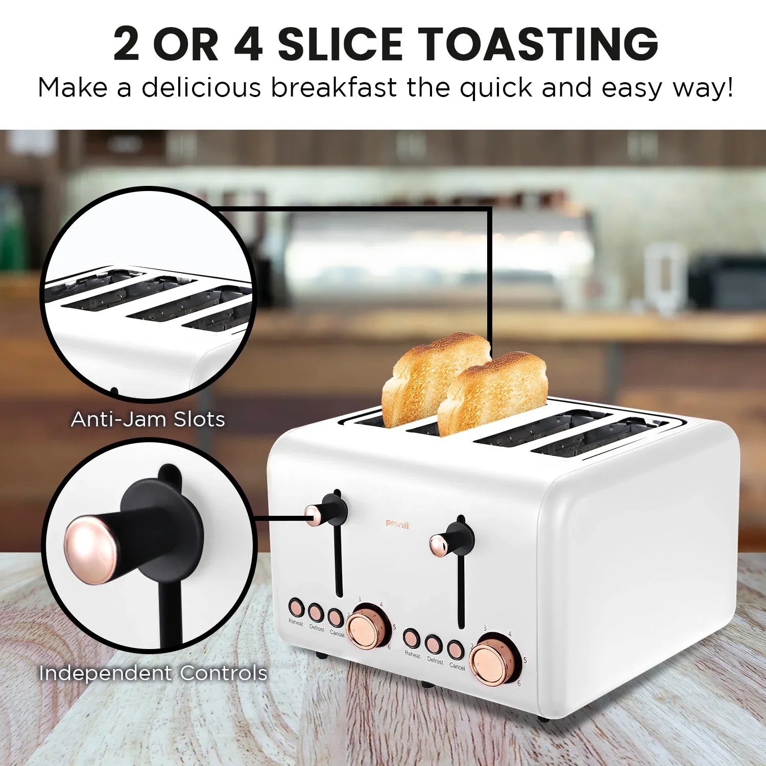 Pronti Rose Trim Collection Toaster & Kettle Bundle - White - Mekamart Australia