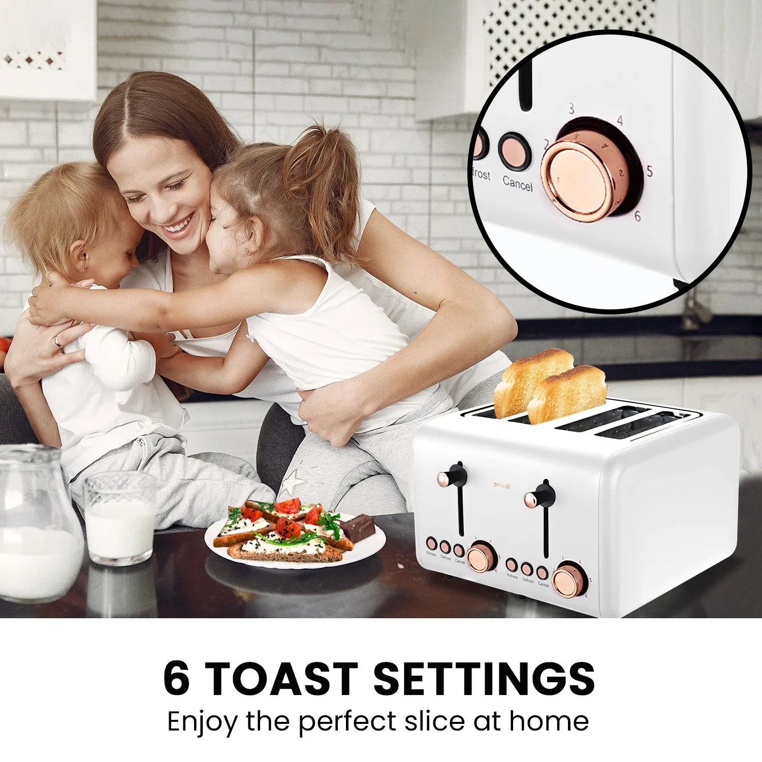 Pronti Rose Trim Collection Toaster & Kettle Bundle - White - Mekamart Australia
