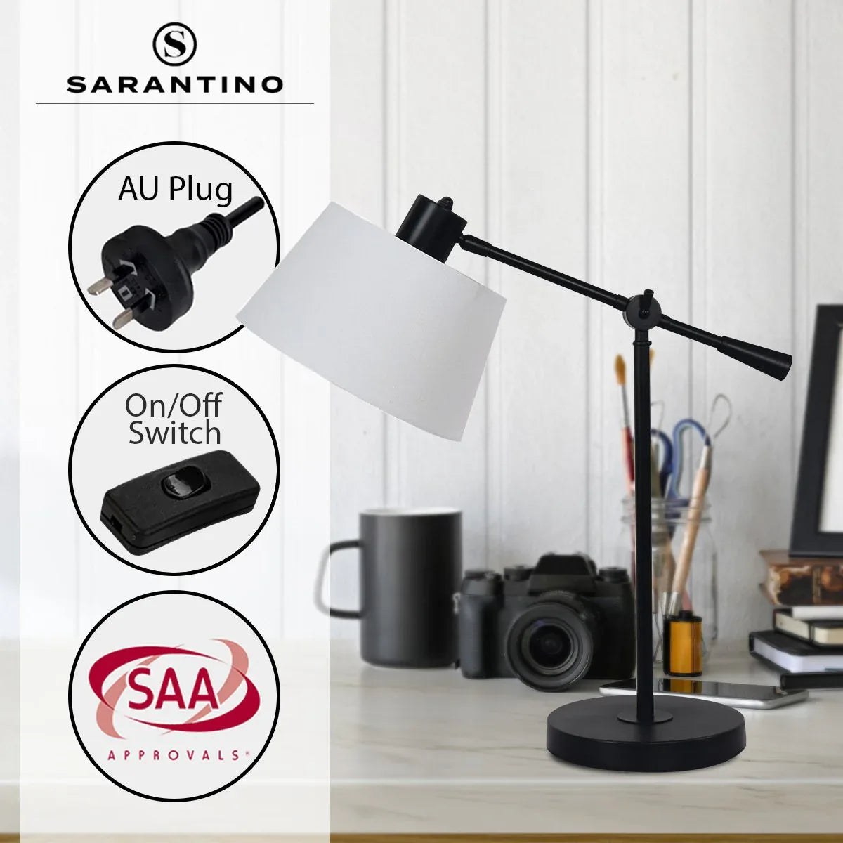 Sarantino Adjustable Metal Table Lamp In Black - Mekamart Australia