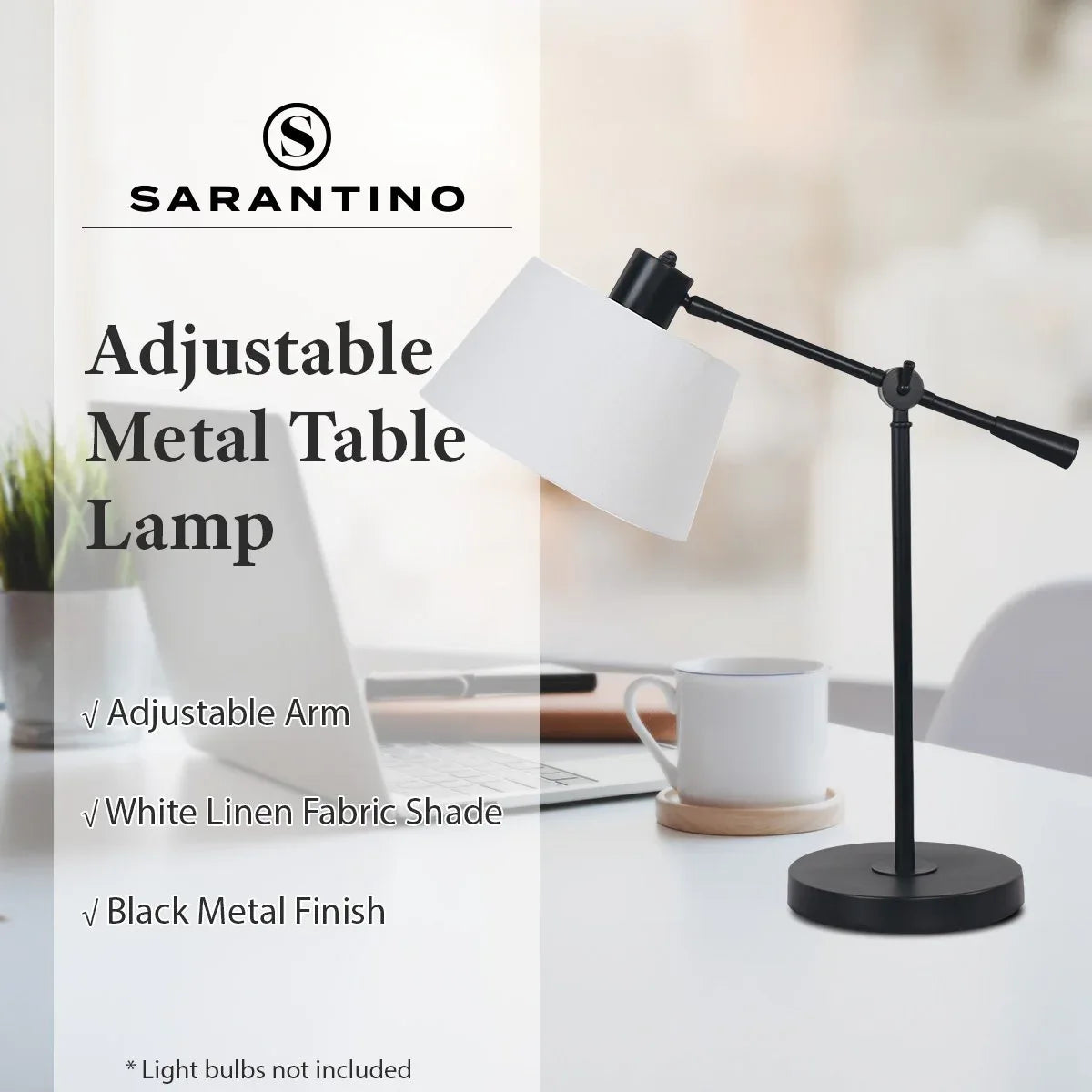 Sarantino Adjustable Metal Table Lamp In Black - Mekamart Australia