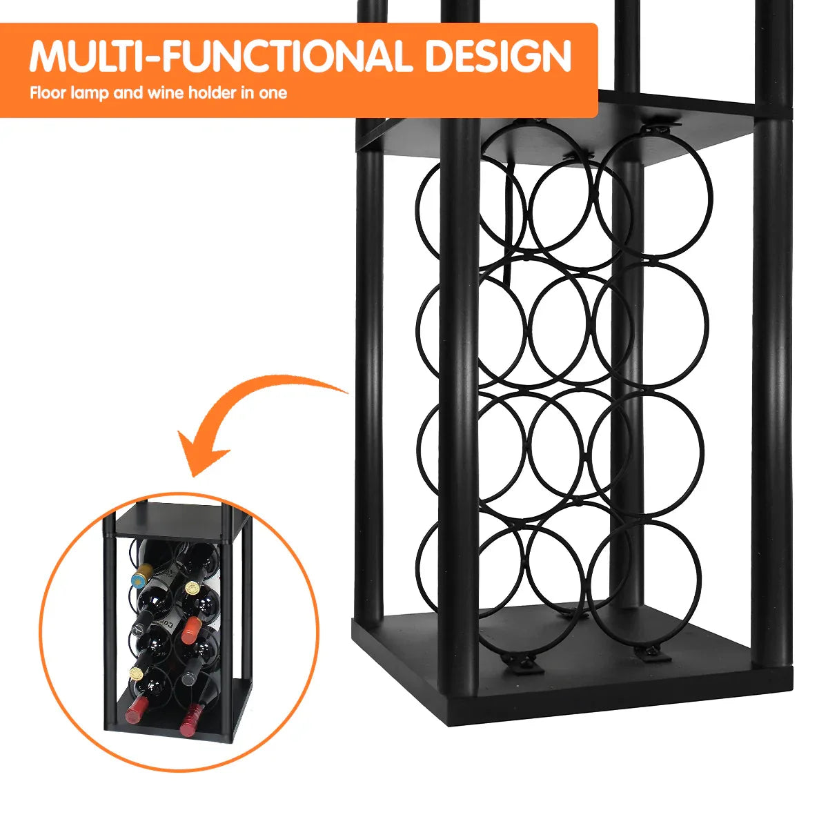 Sarantino Metal Etagere Floor Lamp with Wine Holder Shelf - Mekamart Australia