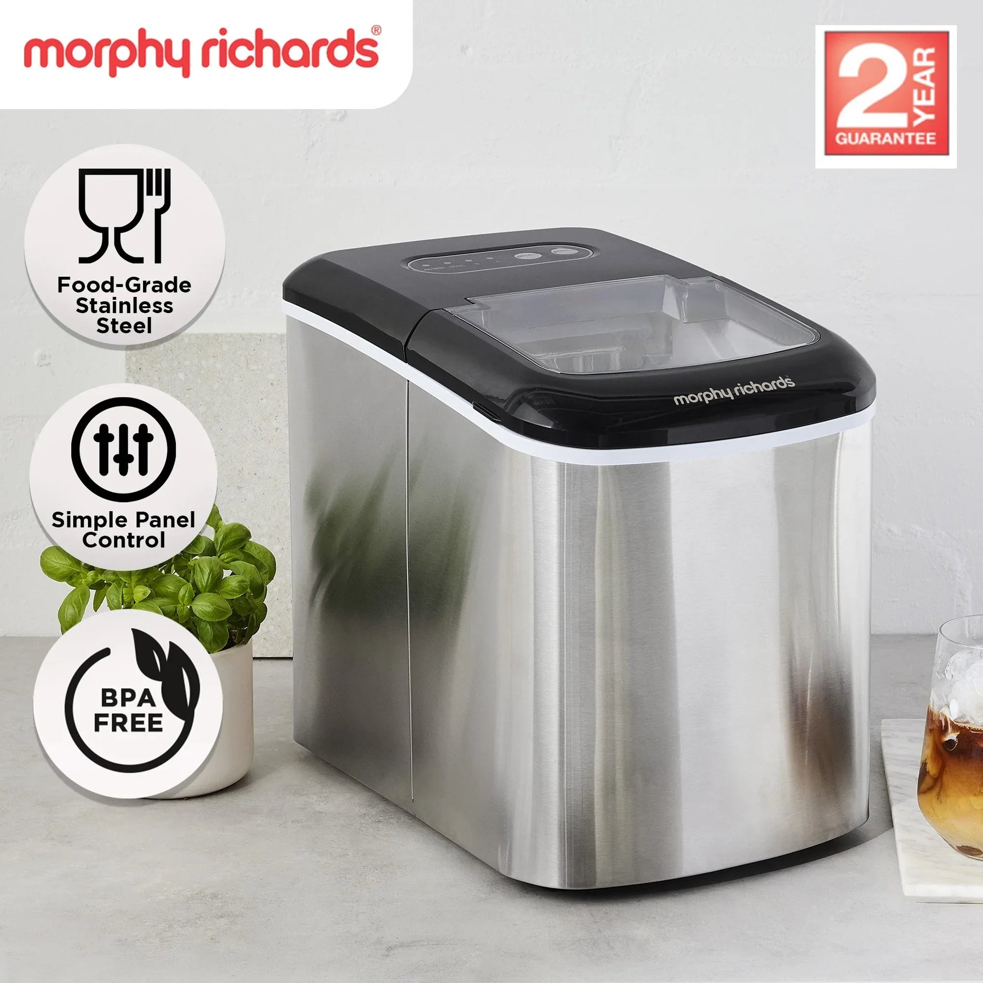 Morphy Richards 15kg Ice Maker in Stainless Steel - Mekamart Australia