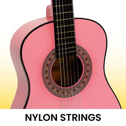 Karrera 34in Acoustic Wooden Childrens Guitar - Pink - Mekamart Australia