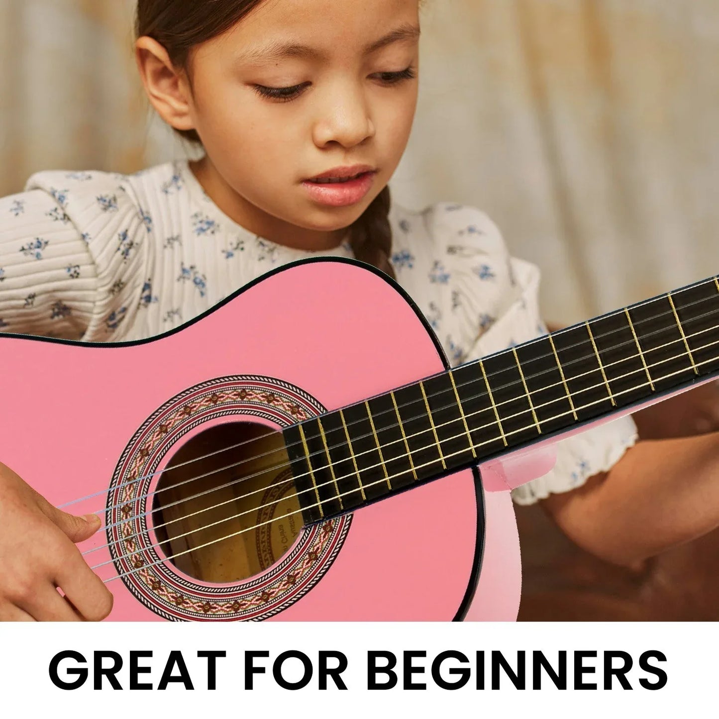 Karrera 34in Acoustic Wooden Childrens Guitar - Pink - Mekamart Australia
