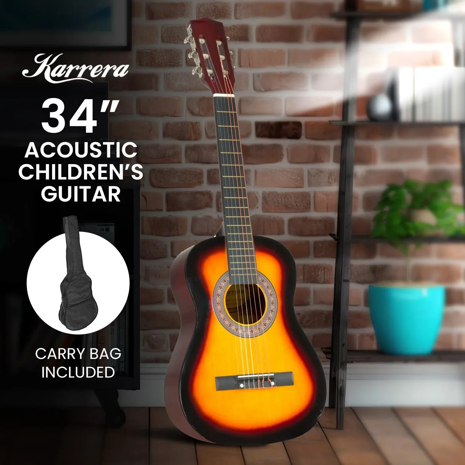 Karrera 34in Acoustic Wooden Childrens Guitar - Sunburst - Mekamart Australia
