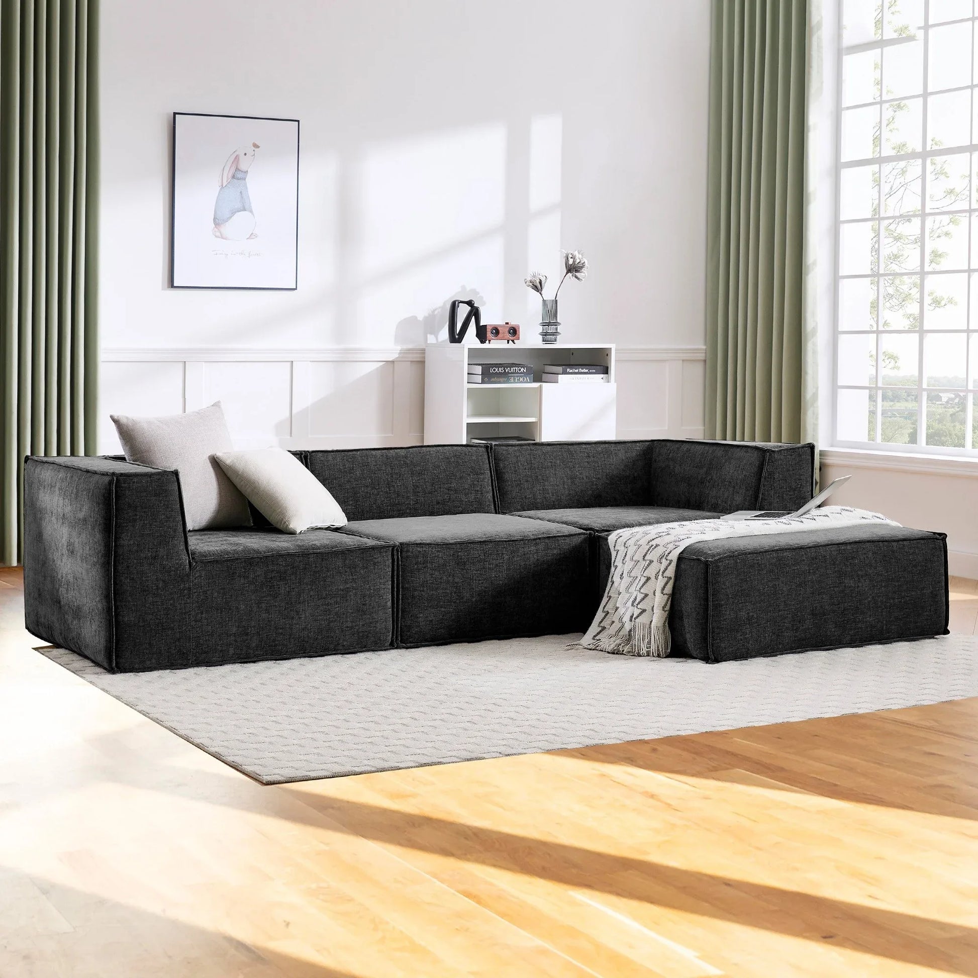Sarantino Novi 3-Seater Modular Sofa with Ottoman in Black Non-Slip Bottom Lounge - Mekamart Australia