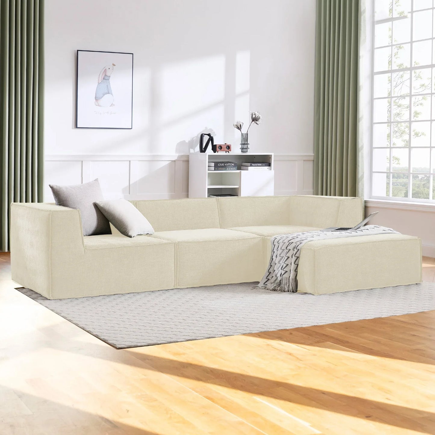 Sarantino Novi 3-Seater Modular Sofa with Ottoman in Cream Non-Slip Bottom Lounge - Mekamart Australia