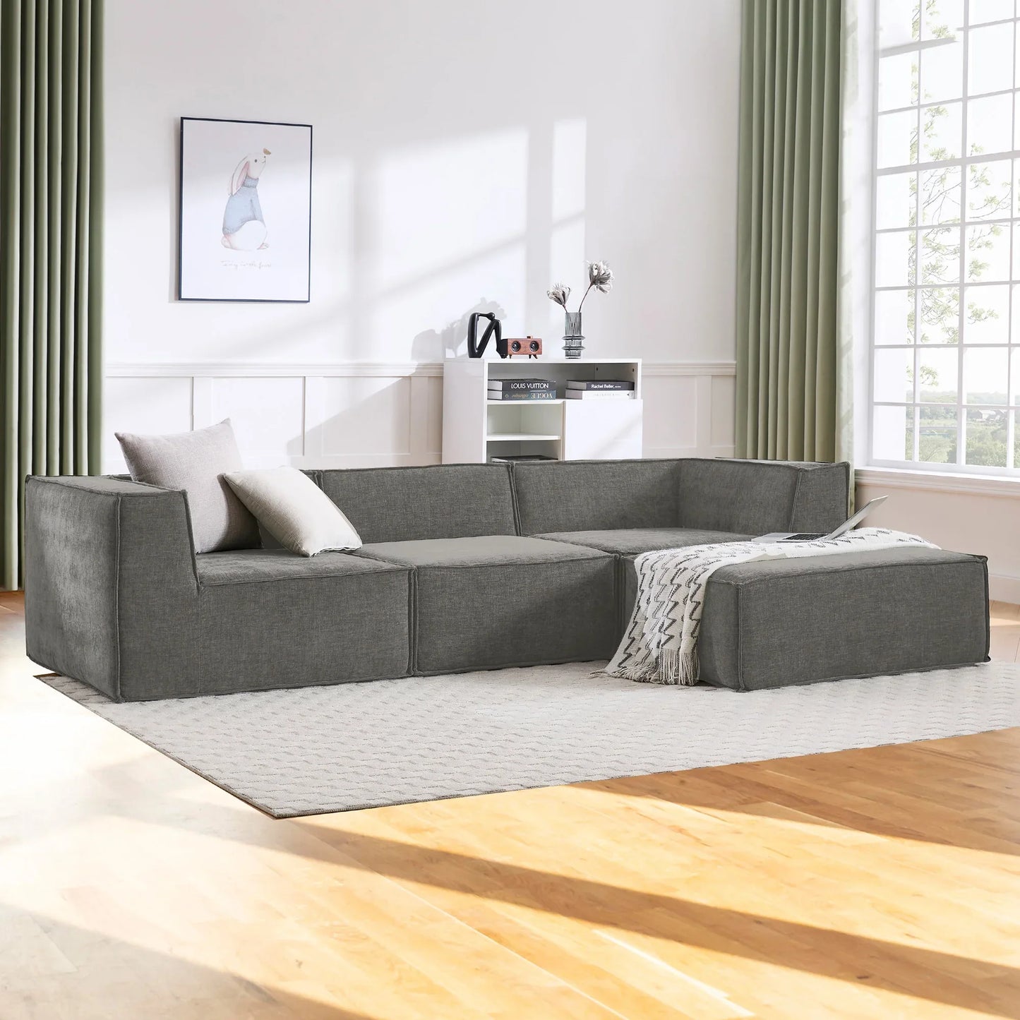 Sarantino Novi 3-Seater Modular Sofa with Ottoman in Grey Non-Slip Bottom Lounge - Mekamart Australia