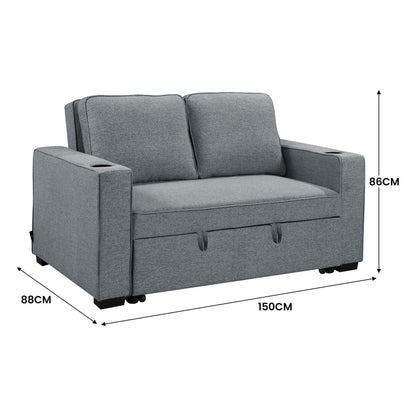 Sarantino Hoffman Linen Sofa Bed with Cushions & Cup Holders Airforce Blue - Mekamart Australia