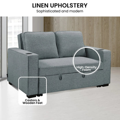 Sarantino Hoffman Linen Sofa Bed with Cushions & Cup Holders Airforce Blue - Mekamart Australia