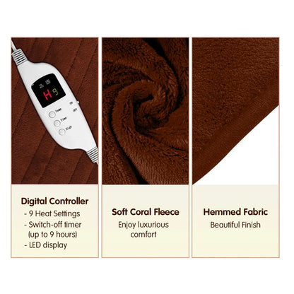 Laura Hill Heated Electric Blanket Throw Rug Coral Warm Fleece Brown - Mekamart Australia