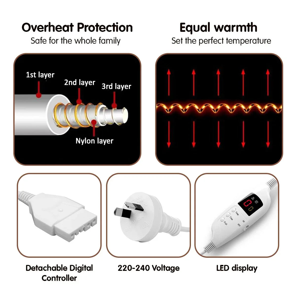 Laura Hill Heated Electric Blanket Throw Rug Coral Warm Fleece Brown - Mekamart Australia