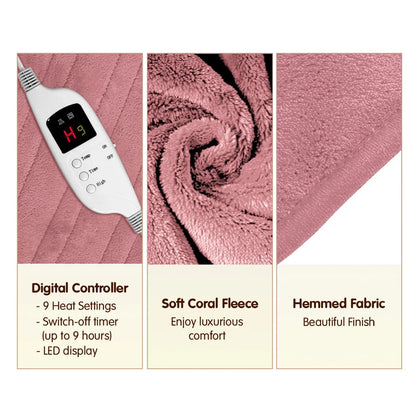 Laura Hill Heated Electric Blanket Throw Rug Coral Warm Fleece Pink - Mekamart Australia