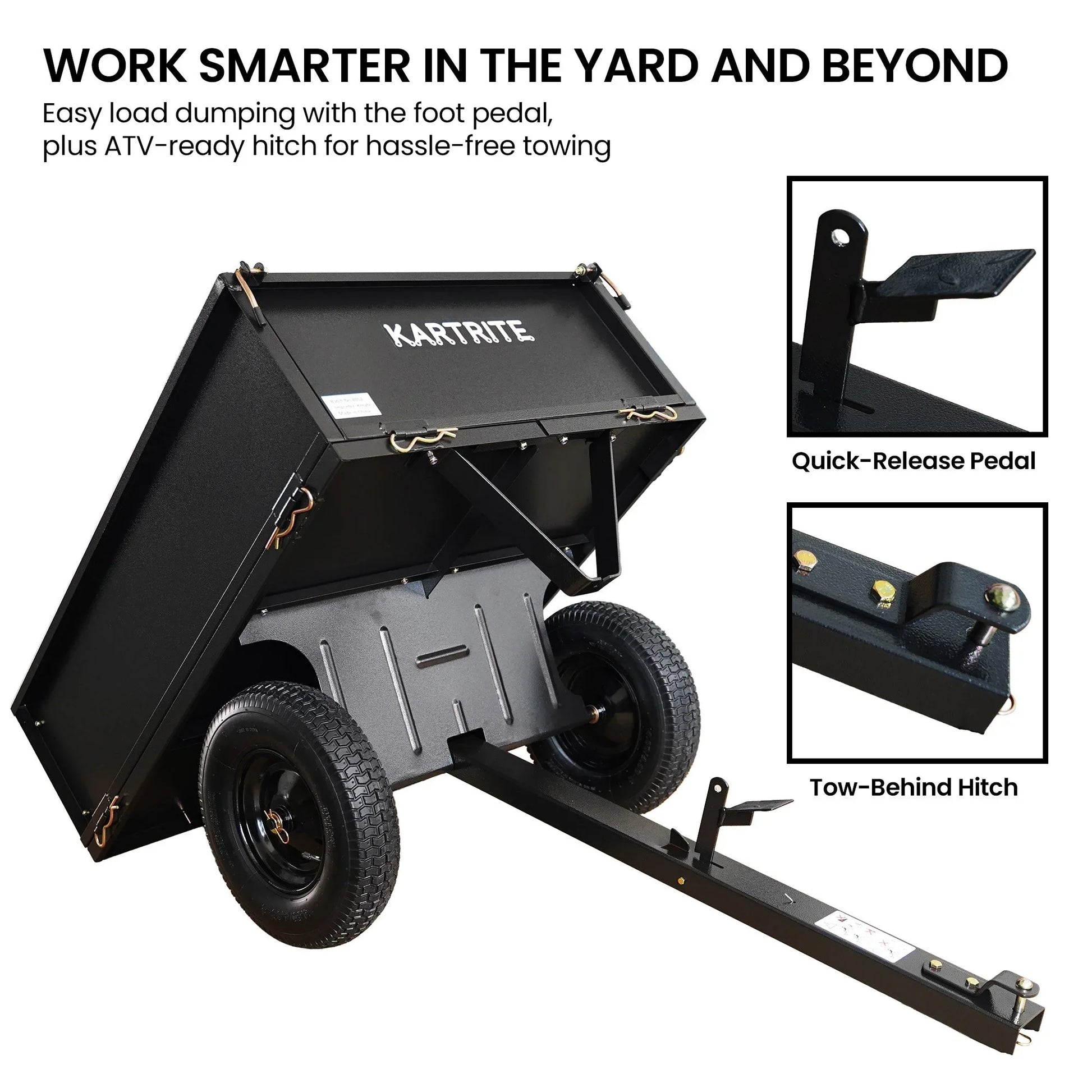 Kartrite Heavy Duty Dump Cart 270kg Capacity Pneumatic Tyres Quick Release Pedal Removable Tailgate Trailer for Garden - Mekamart Australia
