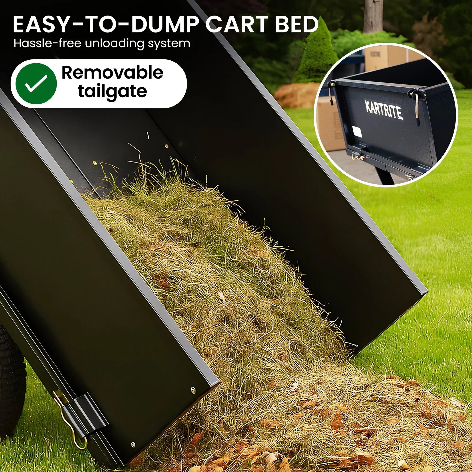 Kartrite Heavy Duty Dump Cart 270kg Capacity Pneumatic Tyres Quick Release Pedal Removable Tailgate Trailer for Garden - Mekamart Australia