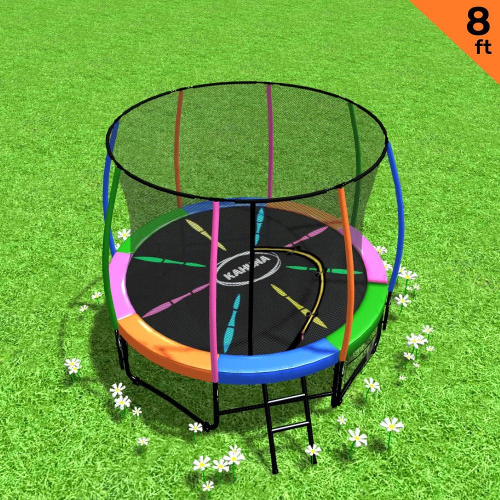 Kahuna 8ft Outdoor Rainbow Trampoline For Kids And Children Suited For Fitness Exercise Gymnastics With Safety Enclosure - Mekamart Australia