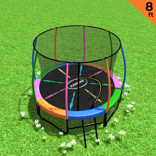 Kahuna 8ft Outdoor Rainbow Trampoline For Kids And Children Suited For Fitness Exercise Gymnastics With Safety Enclosure - Mekamart Australia